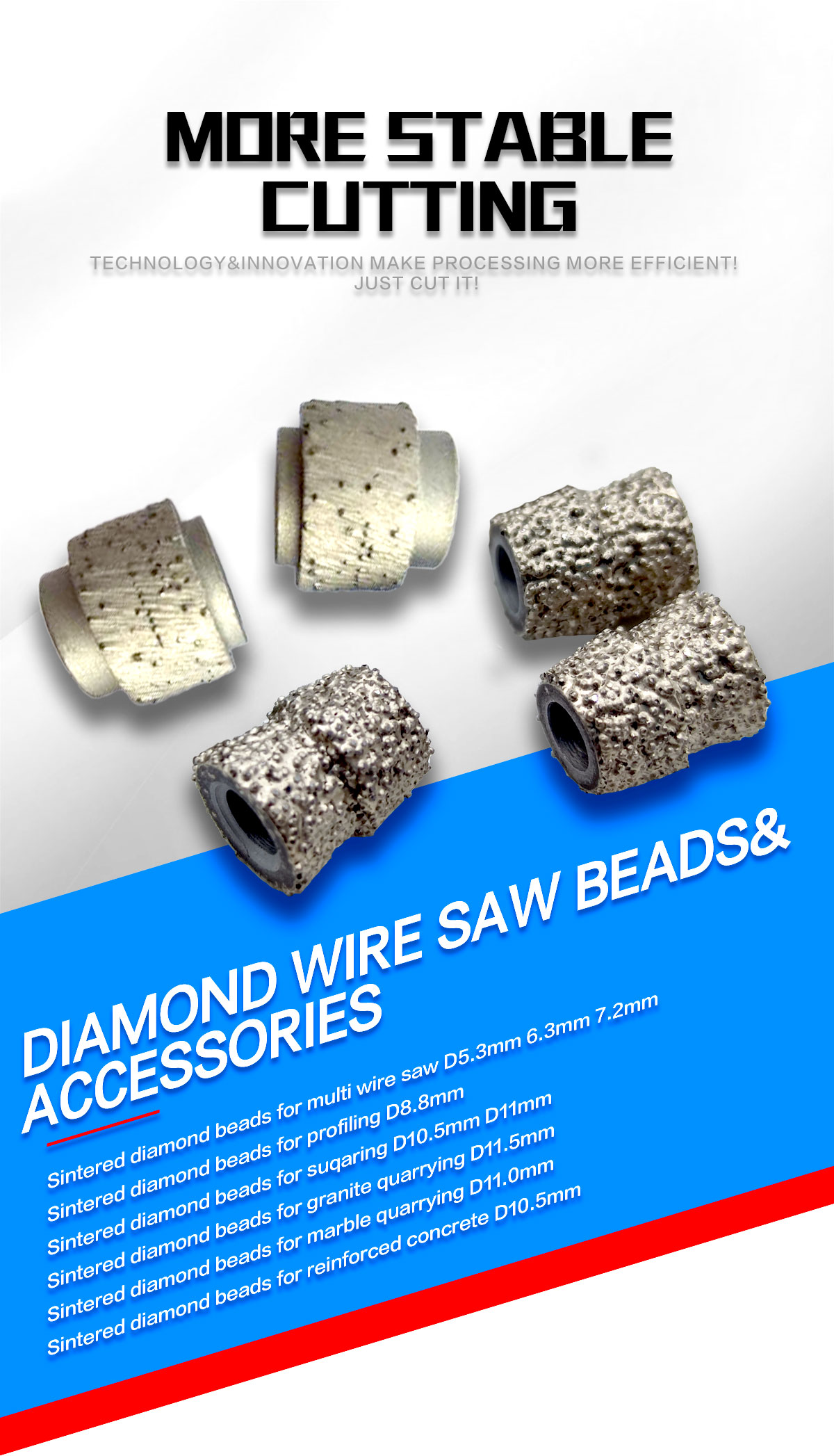 Stone Diamond Dry Cutting Beads Marble Sintered Diamond Bead for Wire Saw Accessories