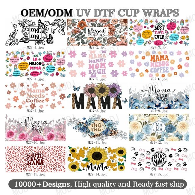 Wholesale Custom Design Ready To Transfer DIY UVDTF Sticker 16Oz 20Oz 24Oz UV DTF Cup Wraps For 16oz 24oz Glass Can 20oz