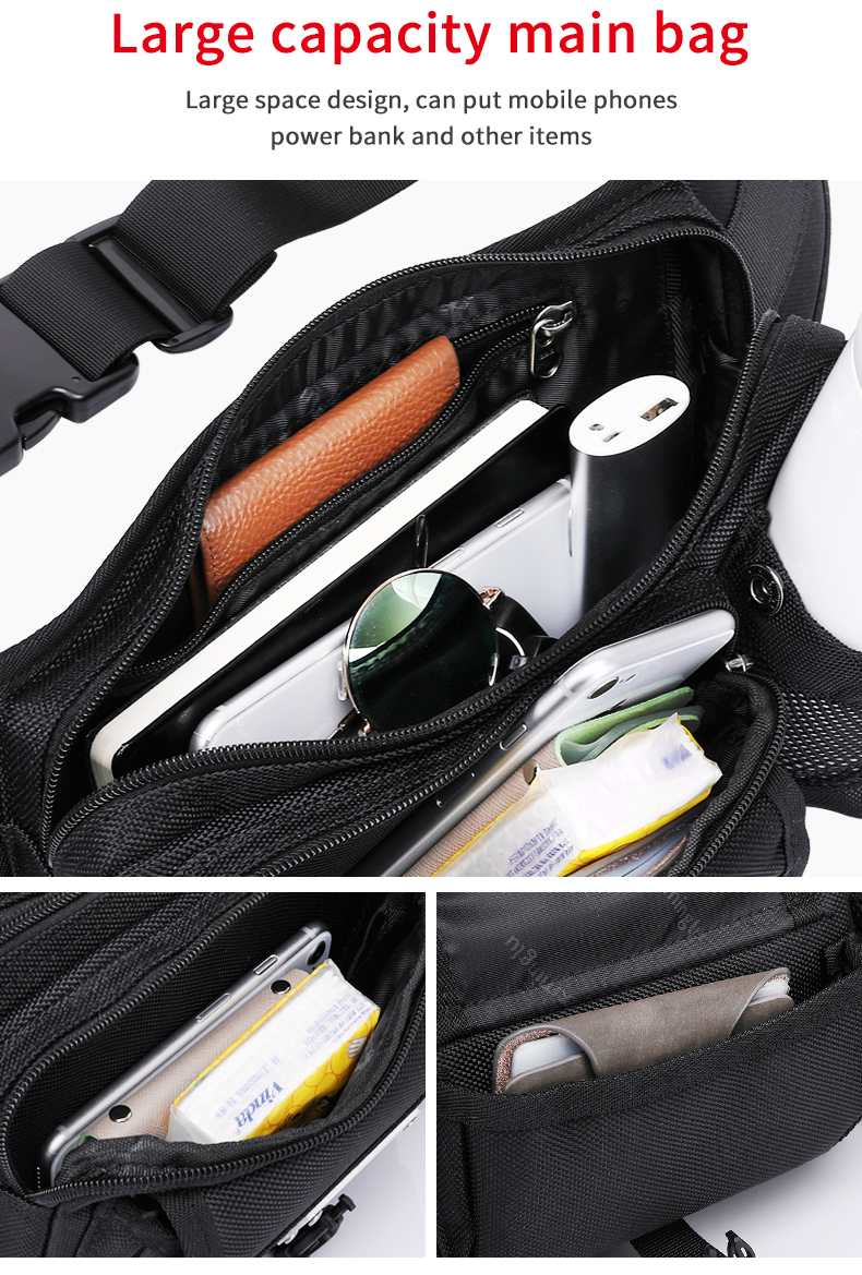 Leisure Style Men'S Outdoor Waterproof Waist Bag Length 27cm Lightweight