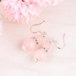 Handmade Crystal Stone Earrings Rose Quartz Gemstone Beaded Pendant Earrings