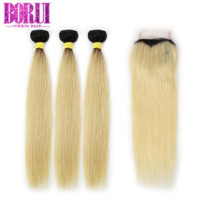 Quality 1b613 Blonde Human Hair Extensions With Closure Silky Straight Wave Soft Smooth wholesale