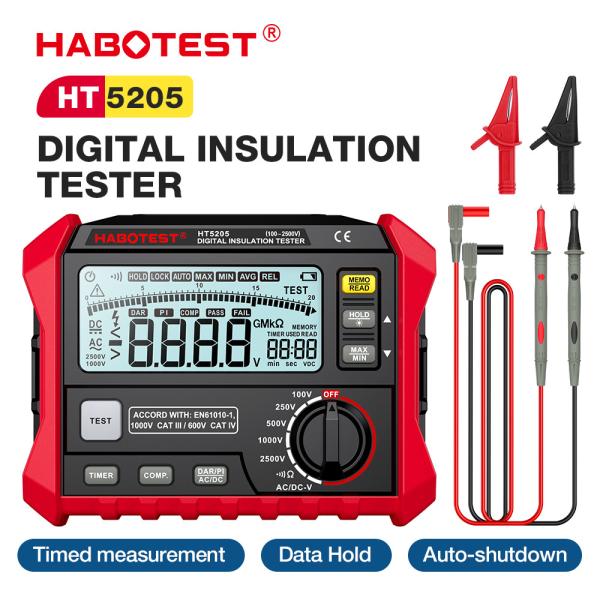 Cheap HT5205 Digital Insulation Resistance Tester High-Precision 2500V Voltmeter Resistance Meter 0~200GΩ Megohmeter Ohmmeter for sale