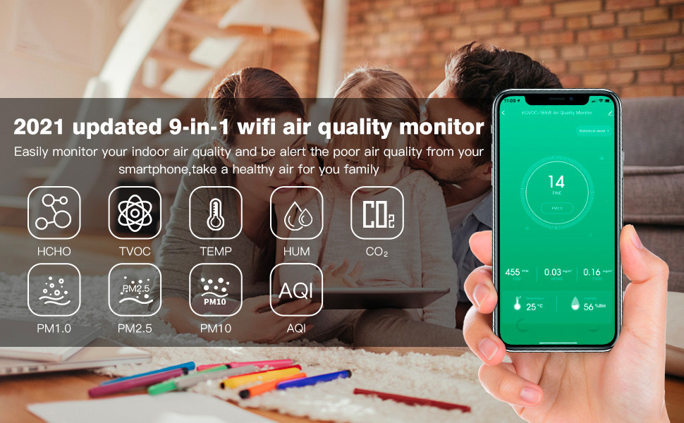 Indoor WiFi Air Quality Monitor HCHO TVOC CO2 PM2.5 PM10 PM1.0