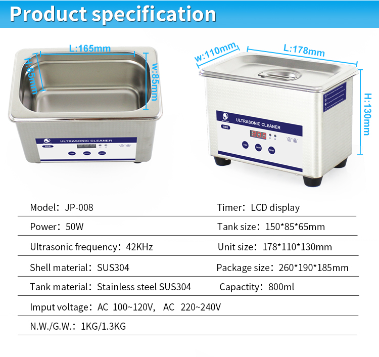 Skymen 800ML Dental Ultrasonic Cleaner Machine SUS304 Tank For Hardware