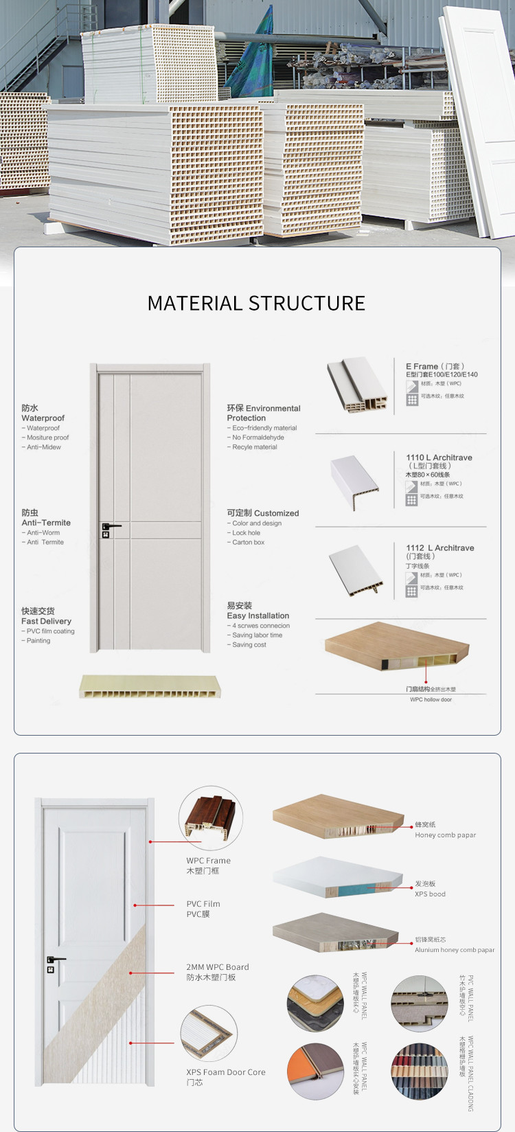 Attractive Hollow Internal WPC Flush Door Moisture Resistance Anti Termites