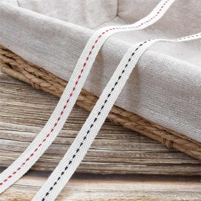 10mm*50y Cotton Stitched Edge Ribbon ISO9001 Custom Cotton Ribbon