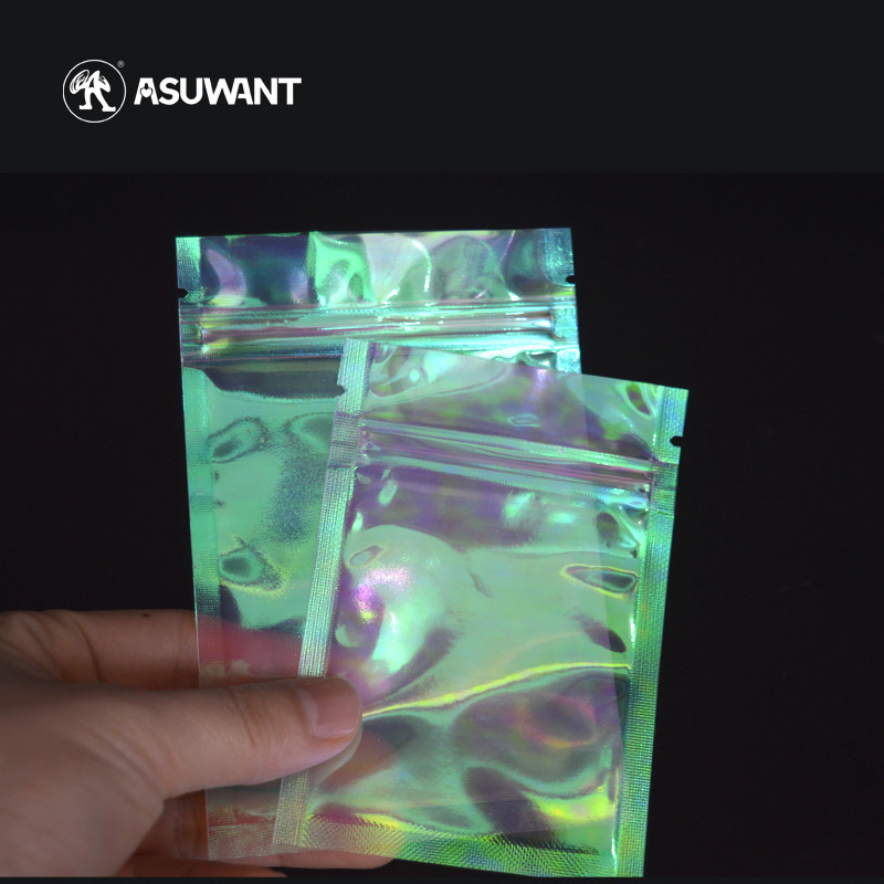 Transparent Holographic Packaging Bag Laser Clear Zipper Food Grade Bag