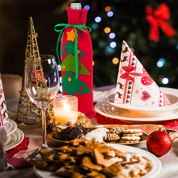 Popular Felt Christmas Single Bottle Carrier Bag Wine Cover Decoration