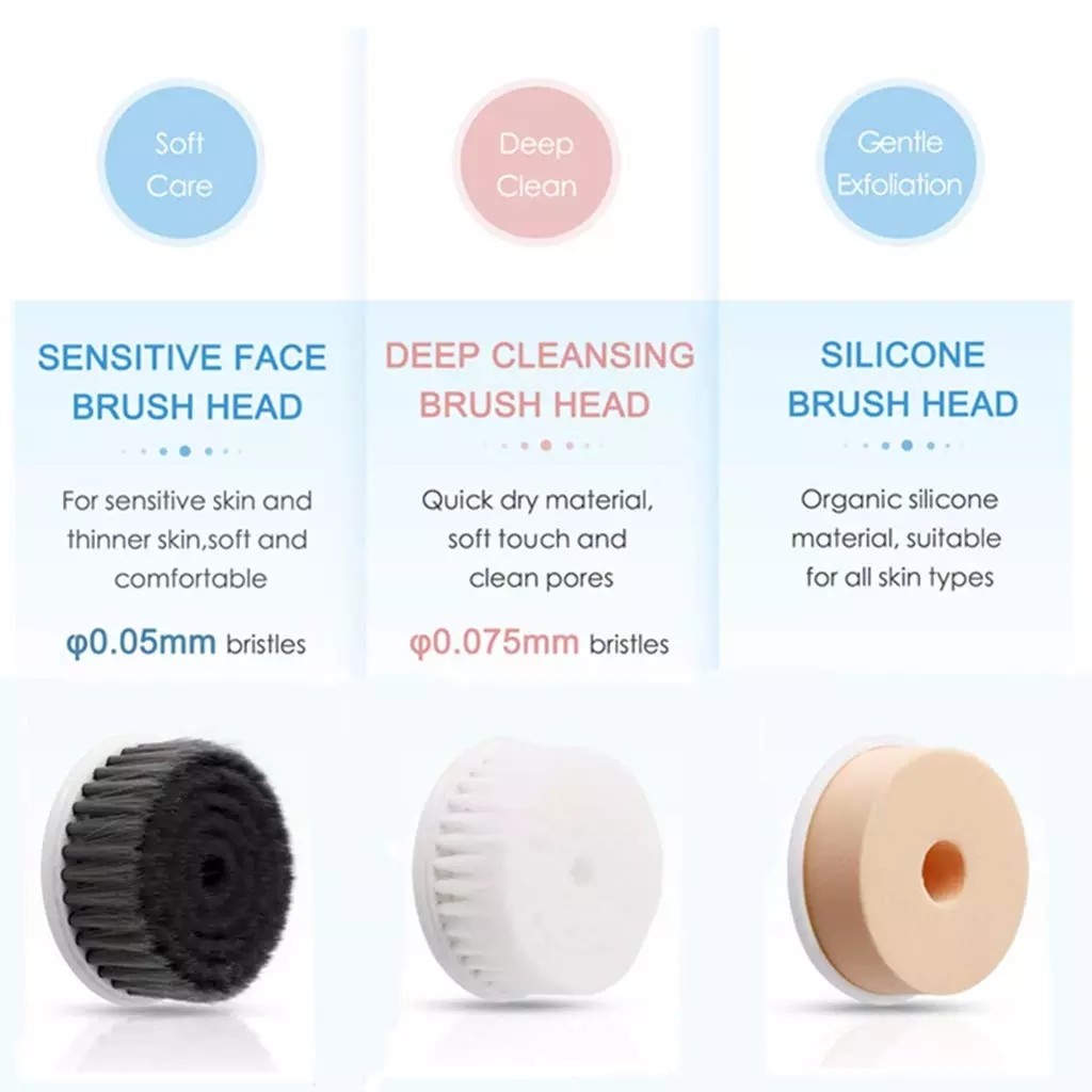 Sonic Waterproof Facial Cleansing Brush - 2 Modes with 3 Brush Heads