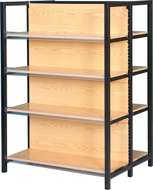 Transfer Wood Gondola Shelving Grocery 4 Post Column Rack Shelves