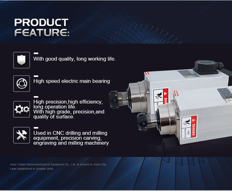 18000rpm Frequency 300HZ Air Cooled Spindle Motor for CNC Router Demand