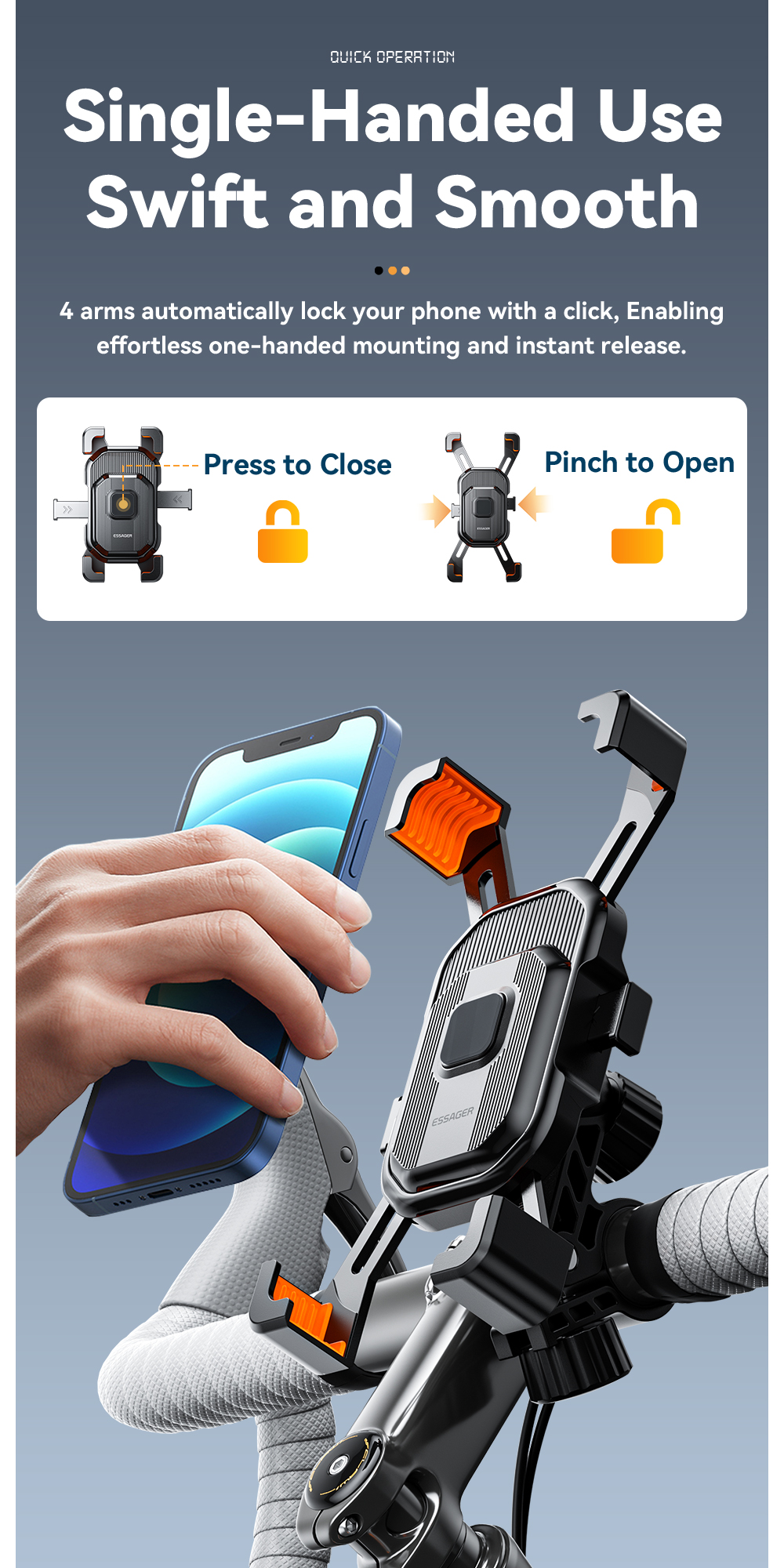 Motorbike Motorcycle Bike Cell Phone Holder Shockproof With One Button Locking