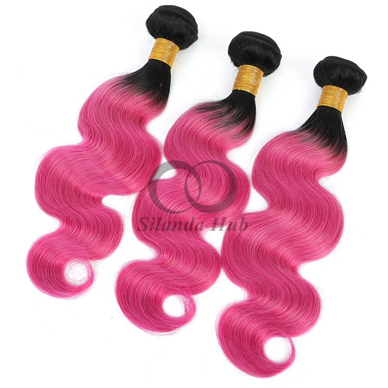 #T1B/Pink Body Wave Remy Human Hair Bundles Sew In Weave Bundles Brazilian Bundle Deals