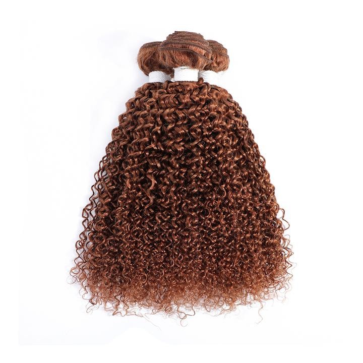 #30 Medium Auburn Kinky Curly Remy Human Hair Bundles Sew In Weave Bundles Brazilian Bundle Deals