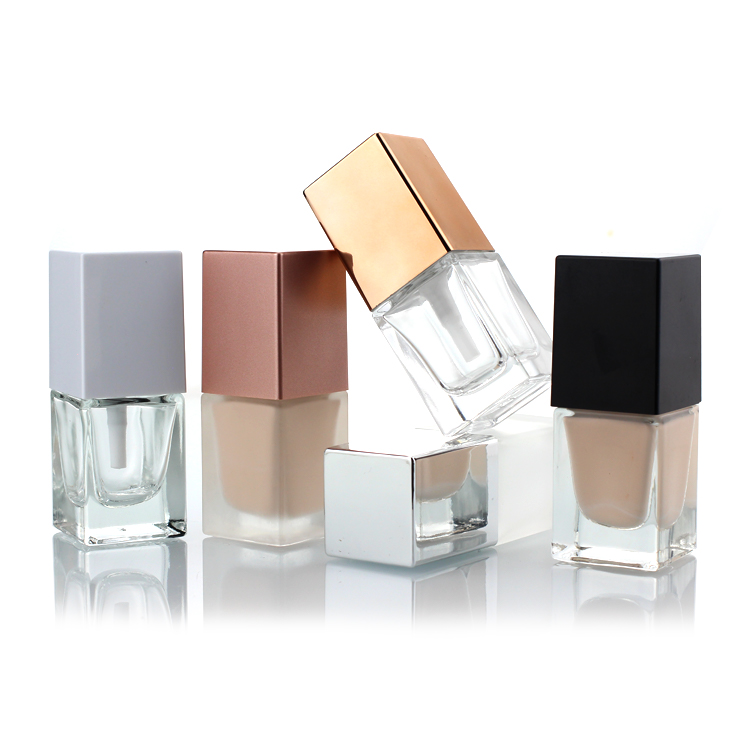 Square 30ml Liquid Foundation Cosmetic Packaging Clear Frosted Pump Glass Bottle F066 F098 F103