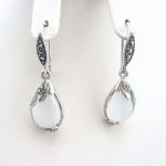 Retro Jewelry Thailand Silver with Marcasite and White Opal Earrings (JA1750WHIT