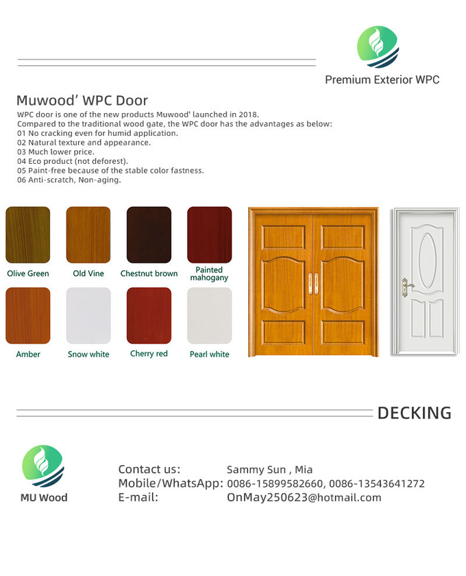 Custom Residential Waterproof WPC Doors Fireproof Scratch Resistant