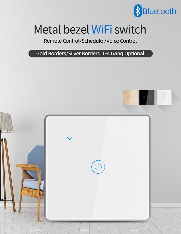 EU Standard Tuya Smart Switch 2 Gang LED Sensor Light Voice Control Wifi Smart Timer Switch