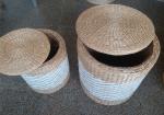 Natural Straw Household Storage Stool Grass Bamboo Woven Ottoman Box Eco