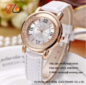 Quality pu colorful leather band patterned dial with diamond inset fashion ladies watch wholesale