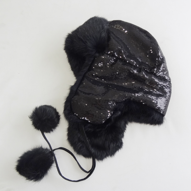 Plain Customized Animal Fur Hats , Plush Style Shearling Sheepskin Hat