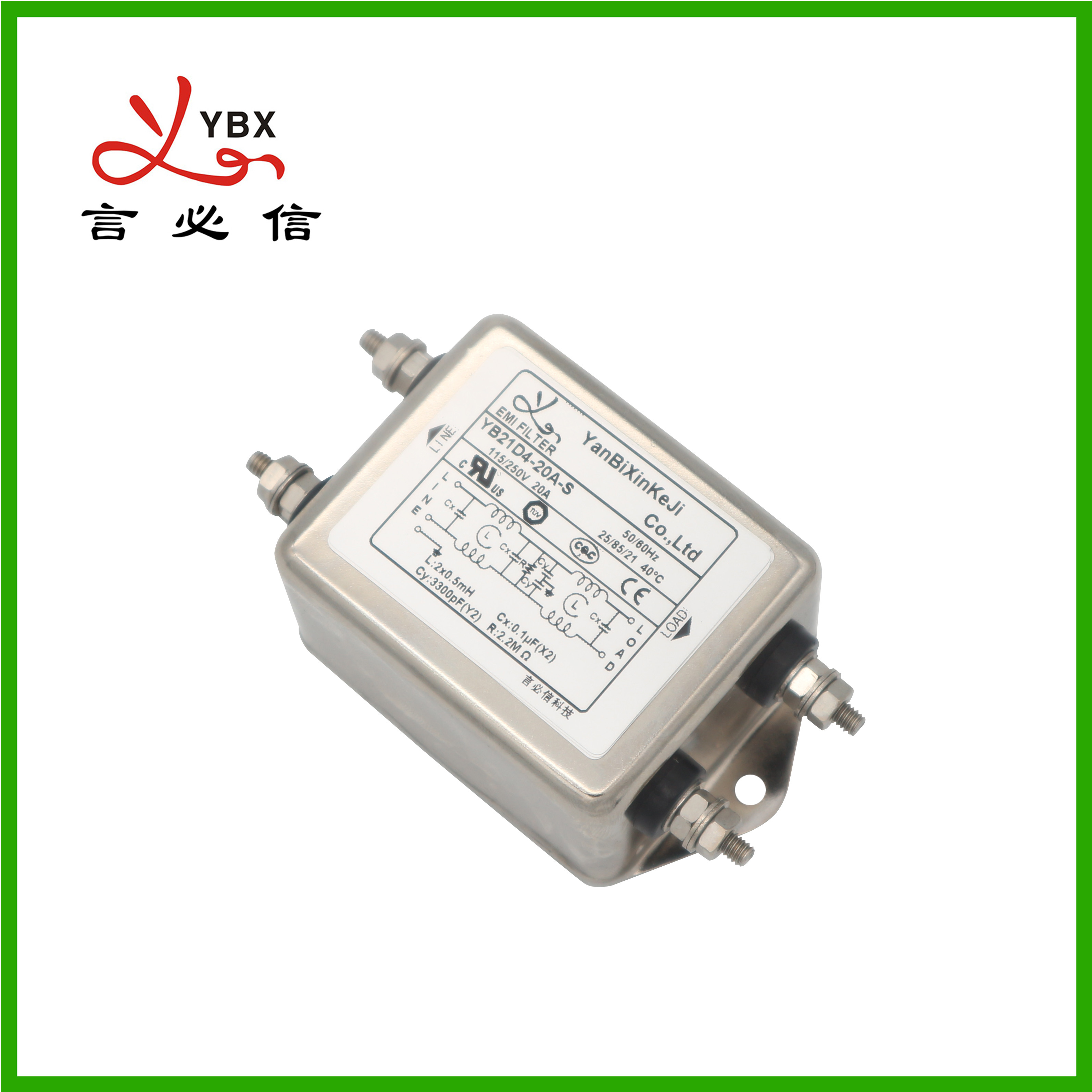 Low Pass Single Phase Emi Filter Rated Current 1a To 50a For Electronic Devices