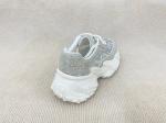 Women white leather sneakers with bling crystal and breathable lace mesh