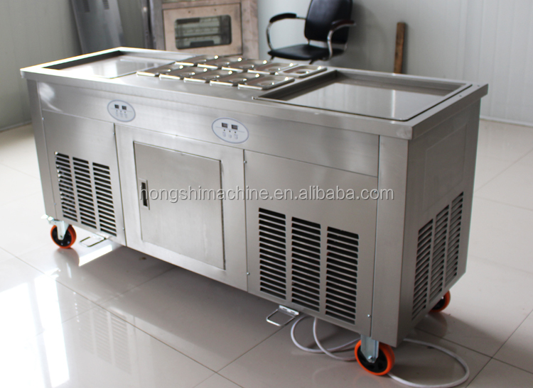 Stainless steel double square pan fried ice cream roll machine Commercial flat pan fry ice cream roll machine