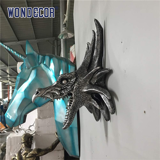 Fierce Dragon Head 3D Stainless Steel Modern Sculpture Small Wall Decoration