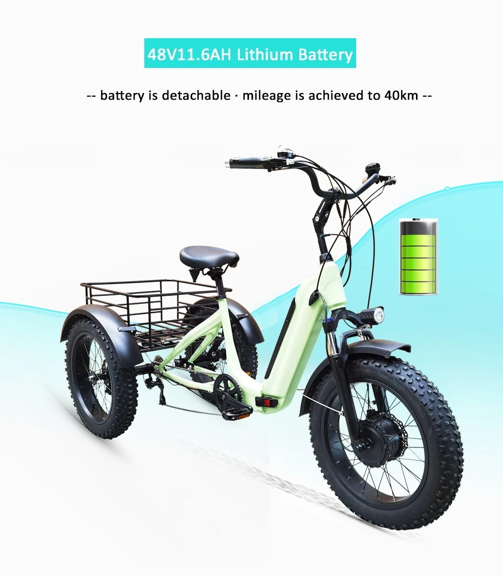Aluminum Alloy Frame 3 Wheel Electric Tricycle Folding 20 Inch Fat Tire Electric Cargo Bike