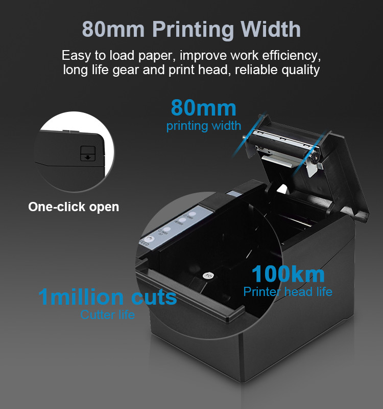 Auto Cutter 80mm 3 Inch Thermal Receipt Printer USB Bluetooth LAN Interface Desktop