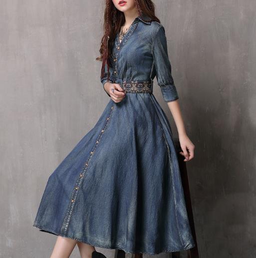Small Quantity Garment Manufacturer Women'S Denim Dress Half Sleeve Pocket With