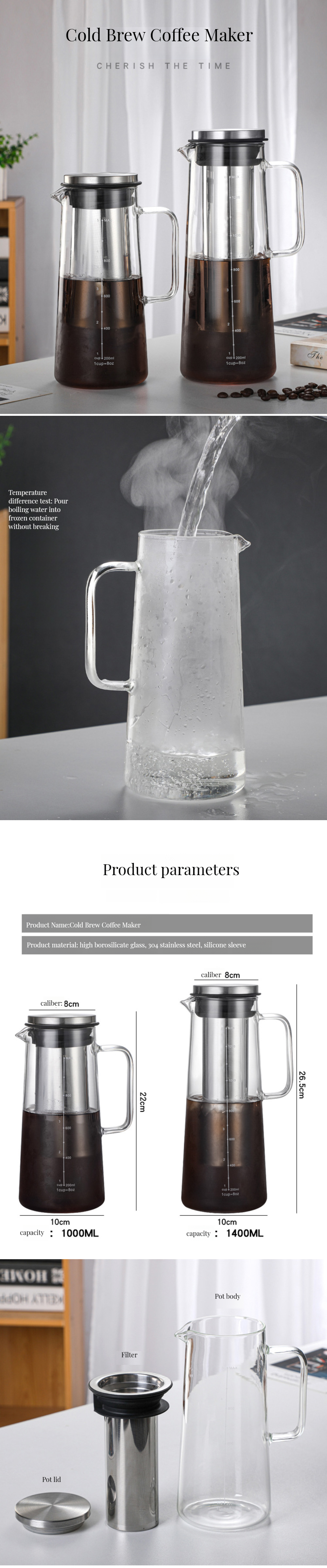 High Temperature Resistant Portable Glass Water Bottle for Coffee and Fruit Infusions