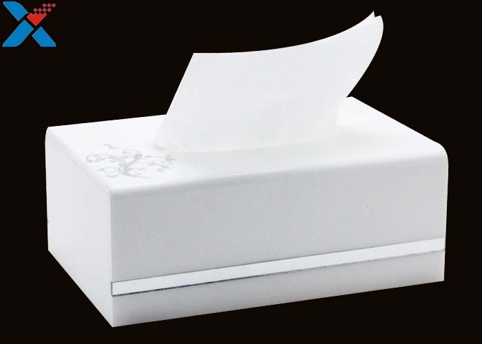White Custom Acrylic Boxes , Acrylic Tissue Box For Office / Home ROHS Certificate