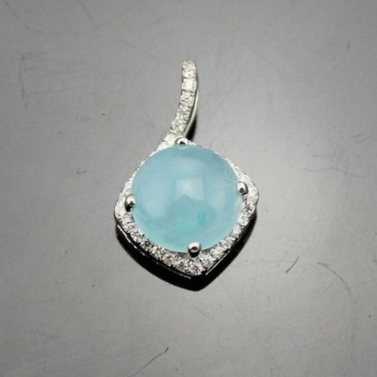 925 Silver Blue Chalcedony Cubic Zircon Pendant Enhancer Necklace (P74)