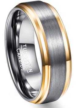 Silver Grey Matt Finish and Gold Side Band Ring Jewelry Tungsten Carbide Ring