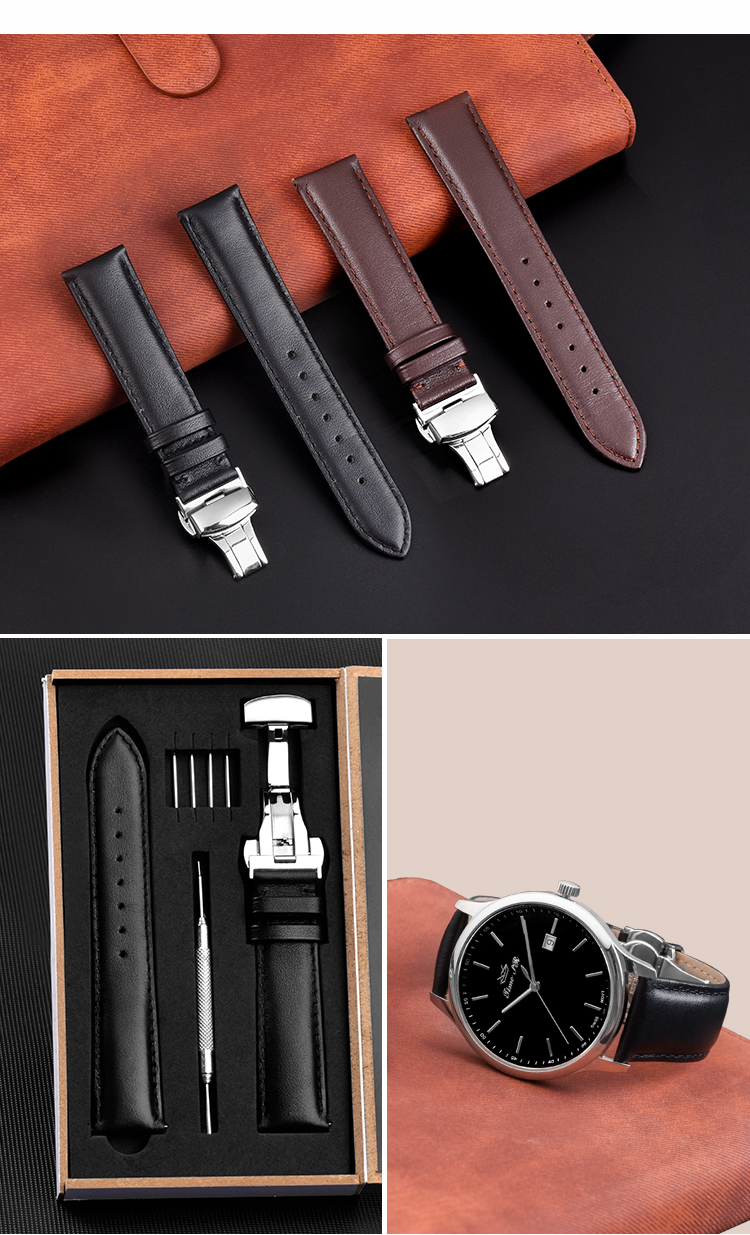 2 Piece 20mm Genuine Cow Leather Watch Strap Bands