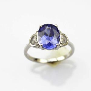 Quality White Gold Plated Jewelry 925 Silver with Tanzanite Cubic Zircon Ring (R250) wholesale