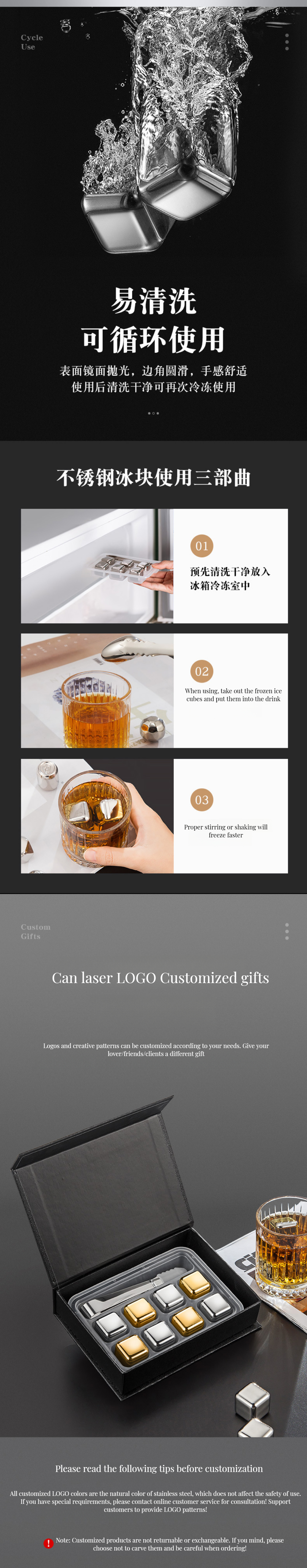 Stainless Steel Whisky Rocks for Eco-Friendly Cooling of Wine and Cola Bar Accessories