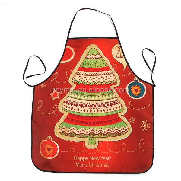 Custom Design Print Logo Christmas Halloween Beige Full Printing Long Chef Cooking Kitchen Bib Cotton Line Apron with Pockets