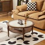 American Wood Glass Coffee Table Home Balcony Glass And Wood Side Table