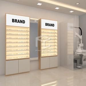 Quality EPE Cotton Packaging Wood Wall Display Cases 20mm MDF Optical Store Furniture wholesale