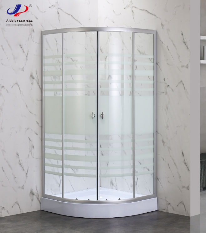 Quadrant Shower with Aluminium Frame and White Stripes Glass for Modern Bathroom Design