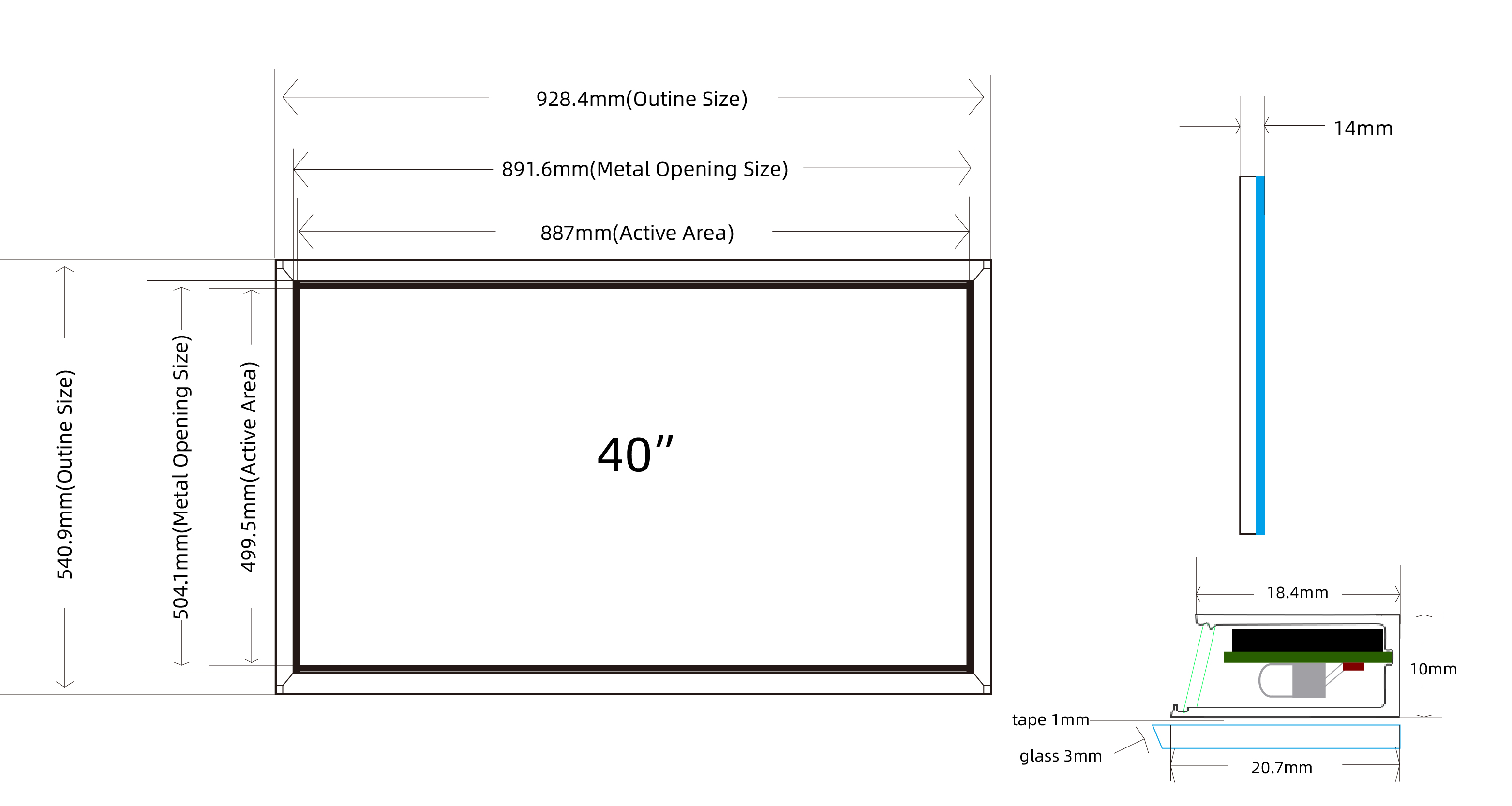 Aluminum IR Multi Touch Frame 40 Inch Touch Screen Overlay