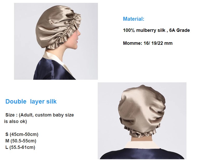 43cm Adjustable Woven 100 Mulberry Silk Bonnet Sleep Cap Striped