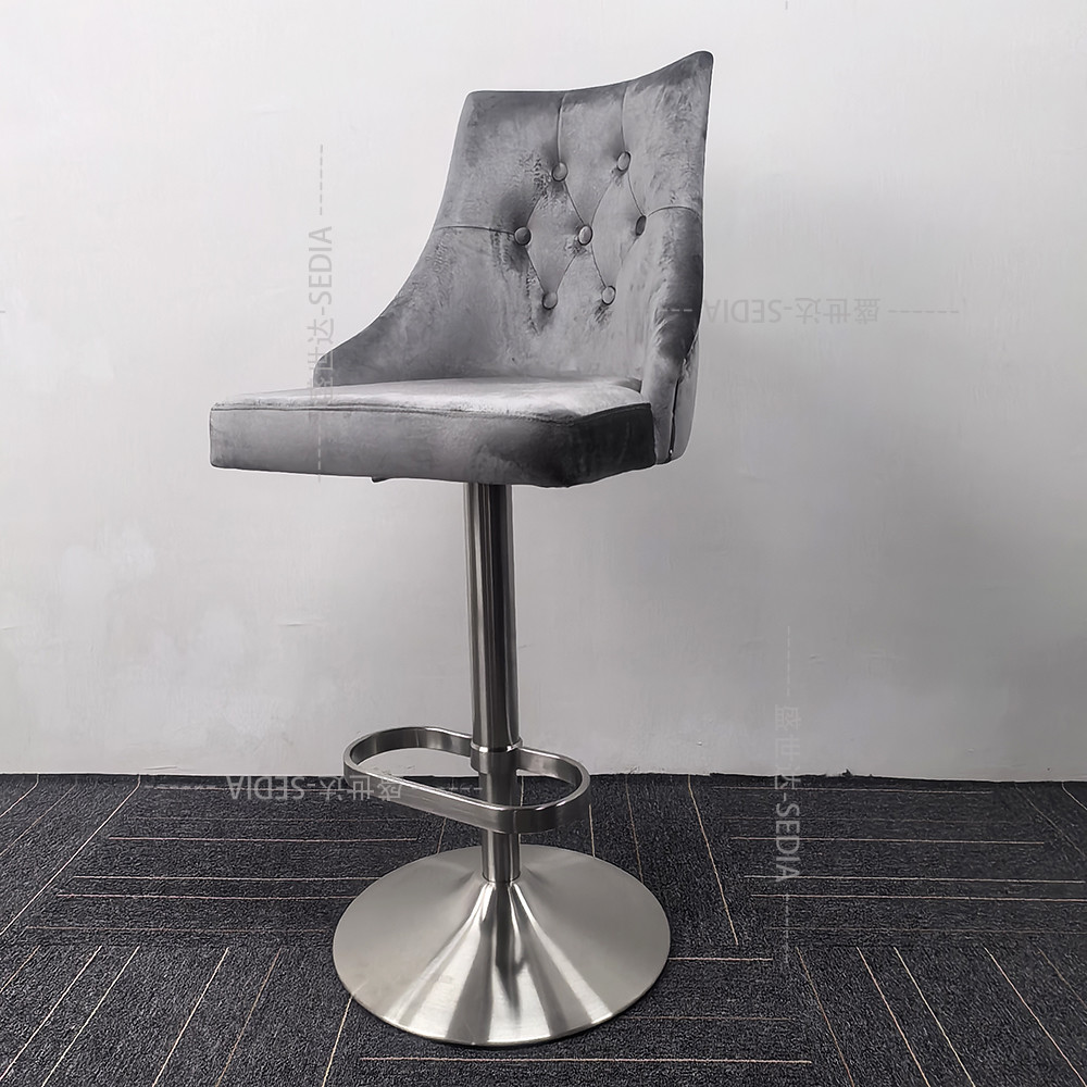 Modern Style Barstools With Velvet Seat And Stainless Steel Frame