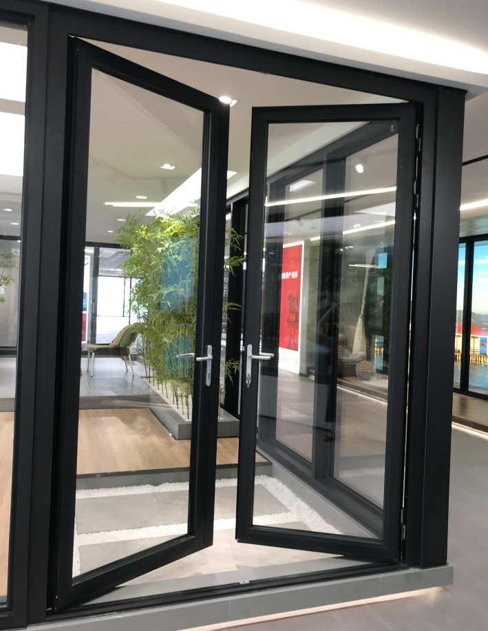 Grey Anodized Aluminium Casement Door Two Side Open For Building