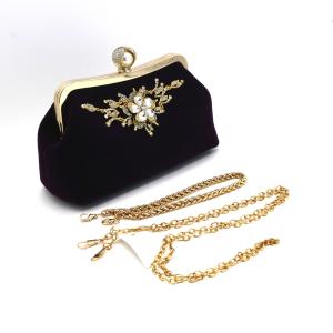 Quality Velvet Black Gold Diamond Evening Clutches For Weddings 23x9x16cm wholesale