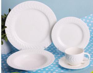 Quality Super White Porcelain Dinnerware Sets 20 Pieces With Embossment wholesale