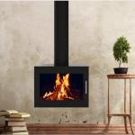 Modern Warm Hanging Carbon Steel Ceiling Suspended Wood Fireplace